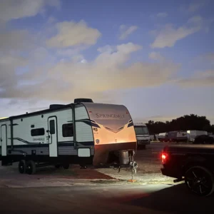 CPL 23 Springdale travel trailer exterior at an RV rental location near Daytona