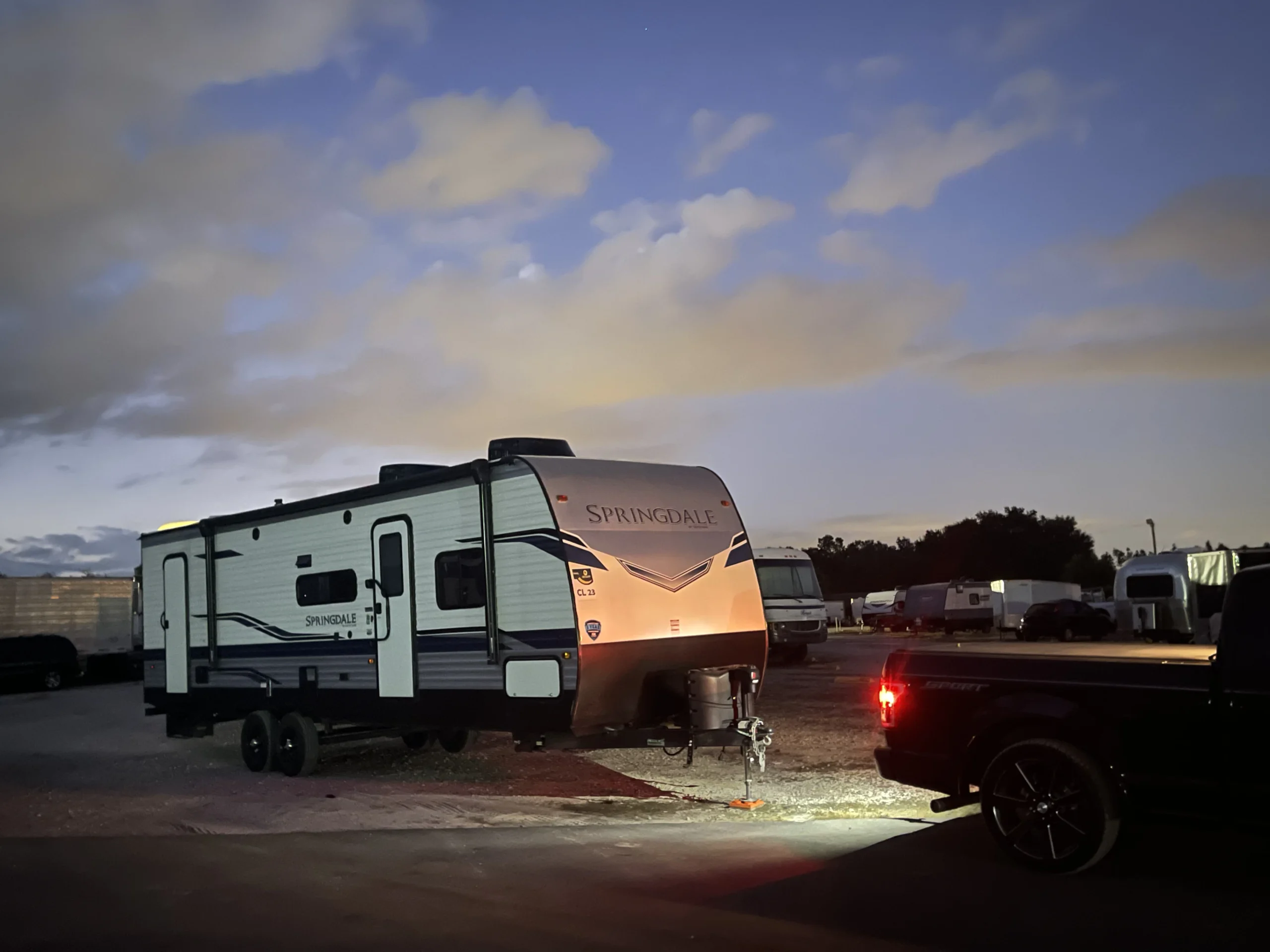 CPL 23 Springdale travel trailer exterior at an RV rental location near Daytona